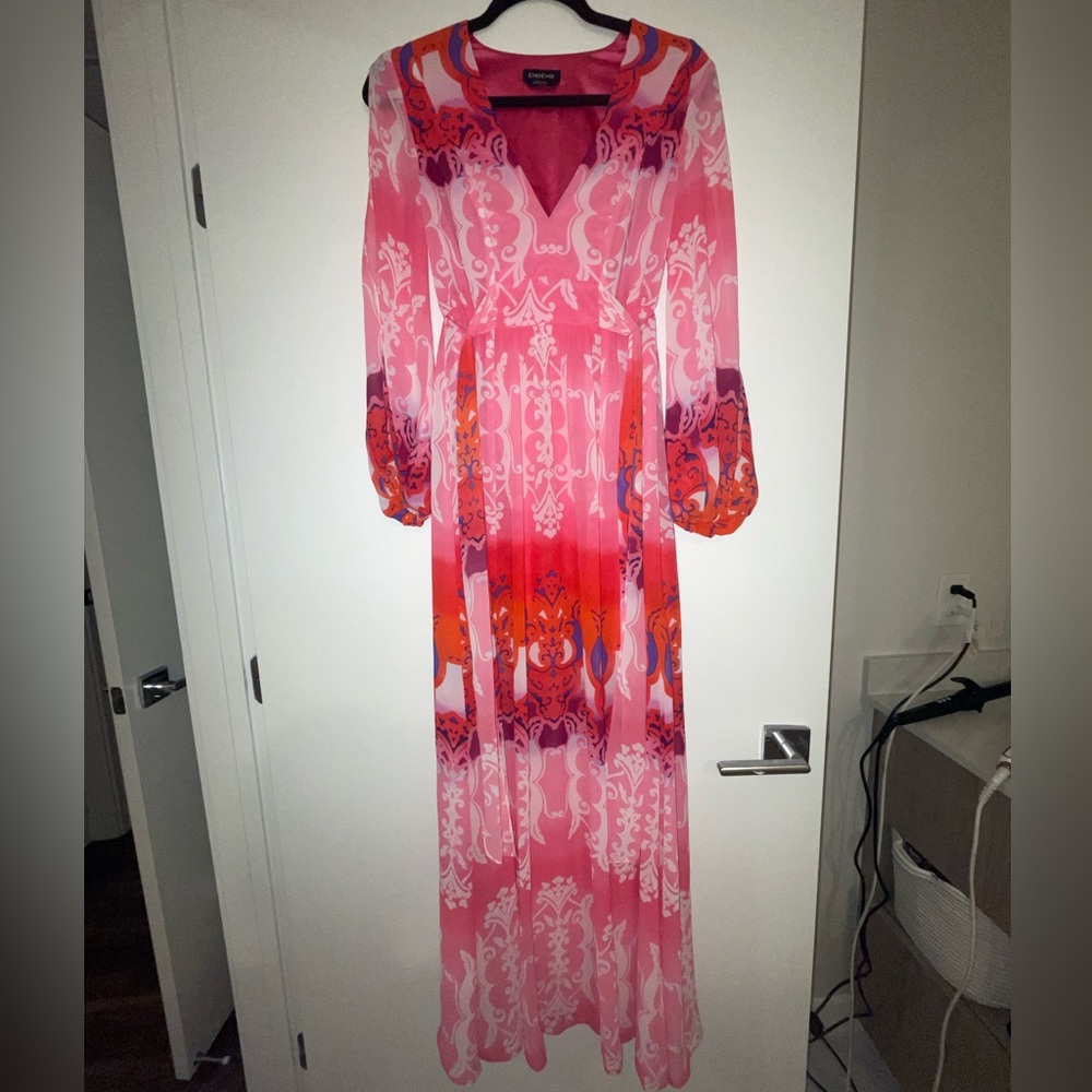 Bebe Maxi Dress Pink/Red with Long Sleeves size 0